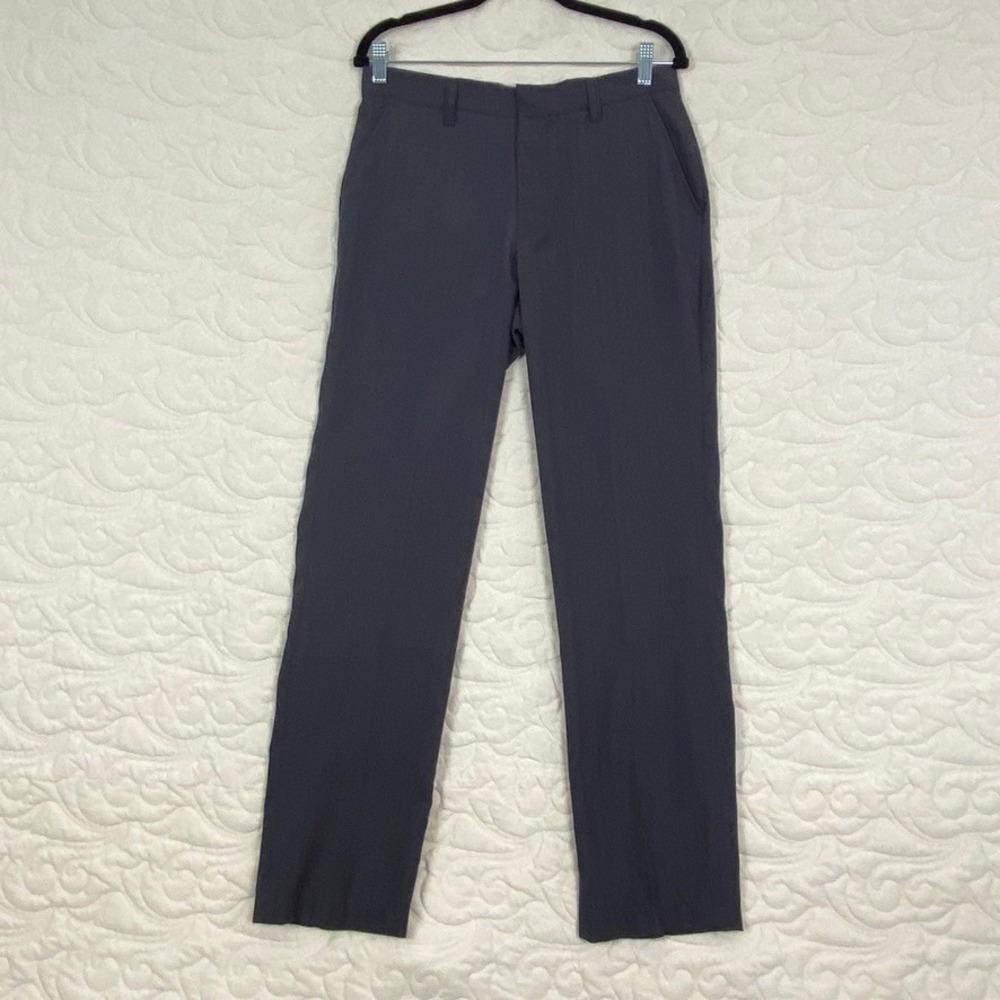 Bogari Mens Pinstripe Dress Pants Charcoal Grey Flat Front Trousers 32x31